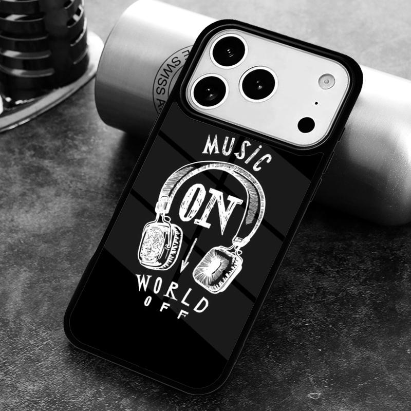 

Music On World Off Phone Case for iPhone 17 16 15 Pro Max Air 14 13 12 11 Plus Shockproof Capa Cover iPhone17