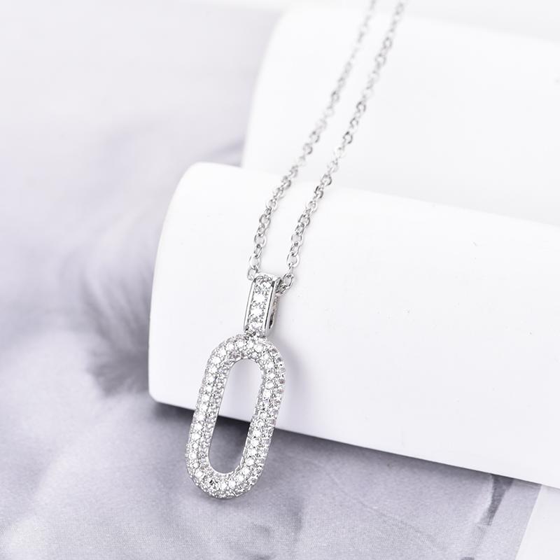 Trendy Oval Rectangle Hoop Zincon Pendant Necklace For Women Stainless Steel Chain Choker Vintage Necklace Female Daily Zircon медный