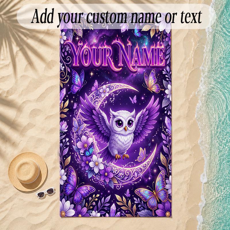 Birds Theme Soft Beach Towel Personalized Custom Name Text Towel Portable for Beach Pool Travel