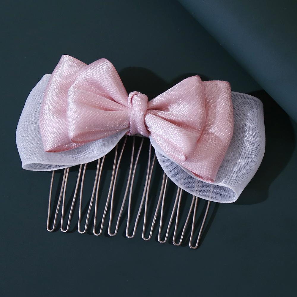 Korean Pink Bow Hair Comb Clip for Girls Bangs Styling розовый
