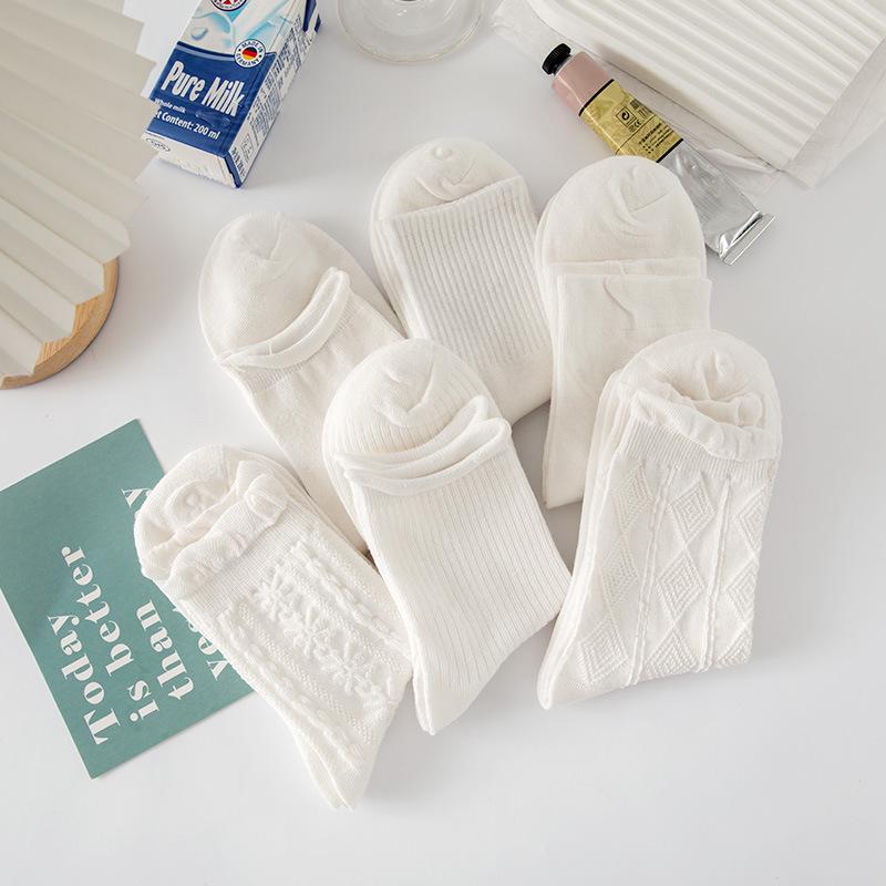 White Cute Japanese JK Lace Socks for Women - Trendy Mid-Calf, Spring & Summer Long Lolita Style