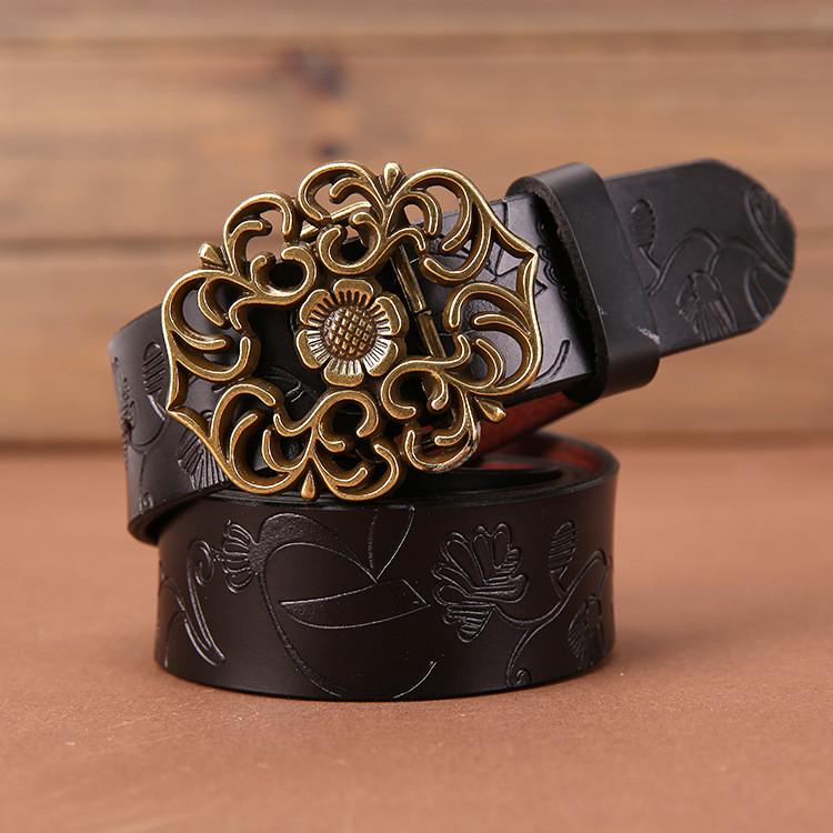 Genuine Womens Leather Belt Simple Design Alloy Buckle Casual Formal Attire