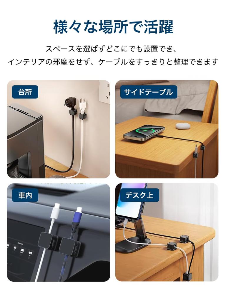 Fluche Cable Clips, Cable Holders, Cord Hiding, Wire Concealment, Magnetic, Strong Adhesive, Desk, Tabletop Storage, Cord Holder, Cord Clips, USB