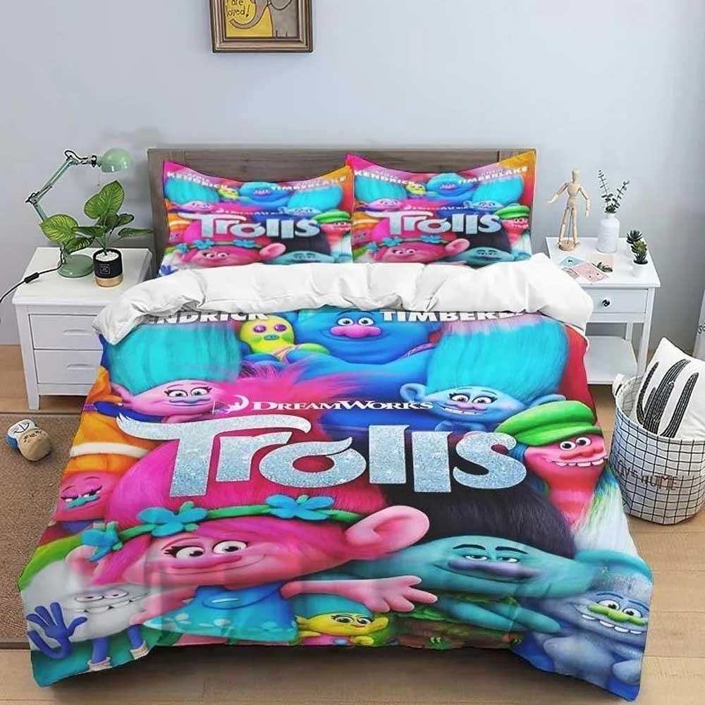 Modisches Cartoon Trolls Süßes Mädchen Bettwäsche Set Einzelbett Doppelbett Vollgröße Queen Size King Size Bettwäsche Set Kinderzimmer Bettbezug Sets Bettlaken Set