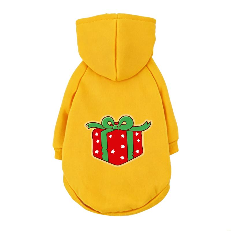 Christmas Cartoon Print Dog Hoodie Soft Warm Pet Sweatshirt X‑mas Holiday Festive Outfit Costume For Puppy French Bulldog
