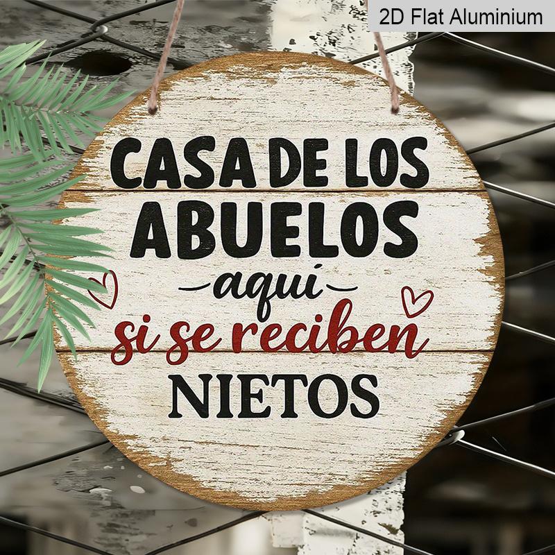 2D Flat, 1pc 7.87X7.87 Inch 2D Flat Round Aluminum Sign, Vintage Aluminum Plaque about "Grandparents' Home", Warm Grandparents Decoration Sign