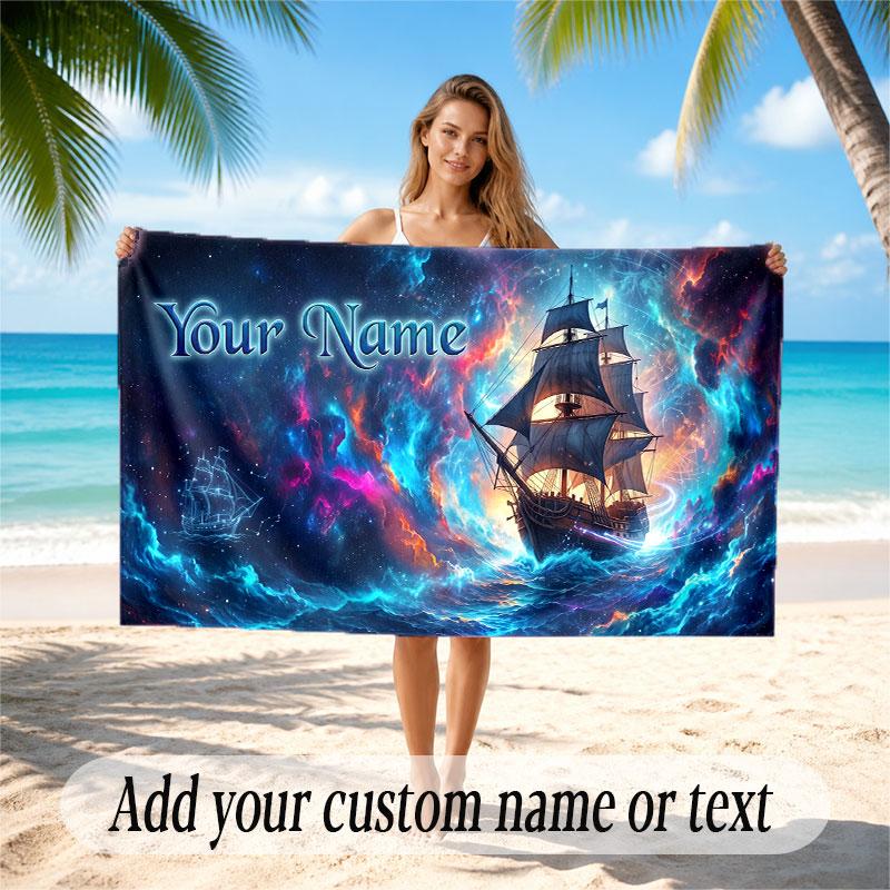 Octopus Sea Life Theme Soft Beach Towel Personalized Custom Name Text Towel Portable for Beach Pool Travel