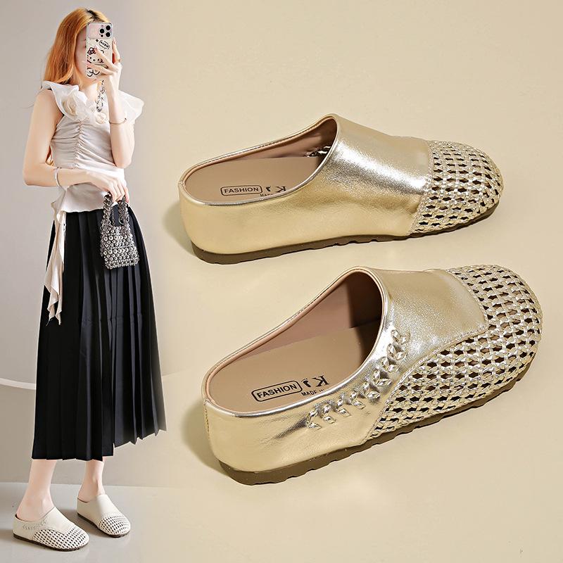 Thick-soled Woven Hollow Bag Head Sandals Women's Shoes 2025 New Comfortable and Breathable One-pedal Beach Roman Slippers