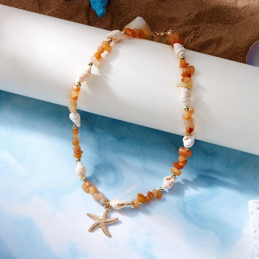 Bohemian Style Starfish Pendant Necklace Colorful Shell Necklace  Summer Beach