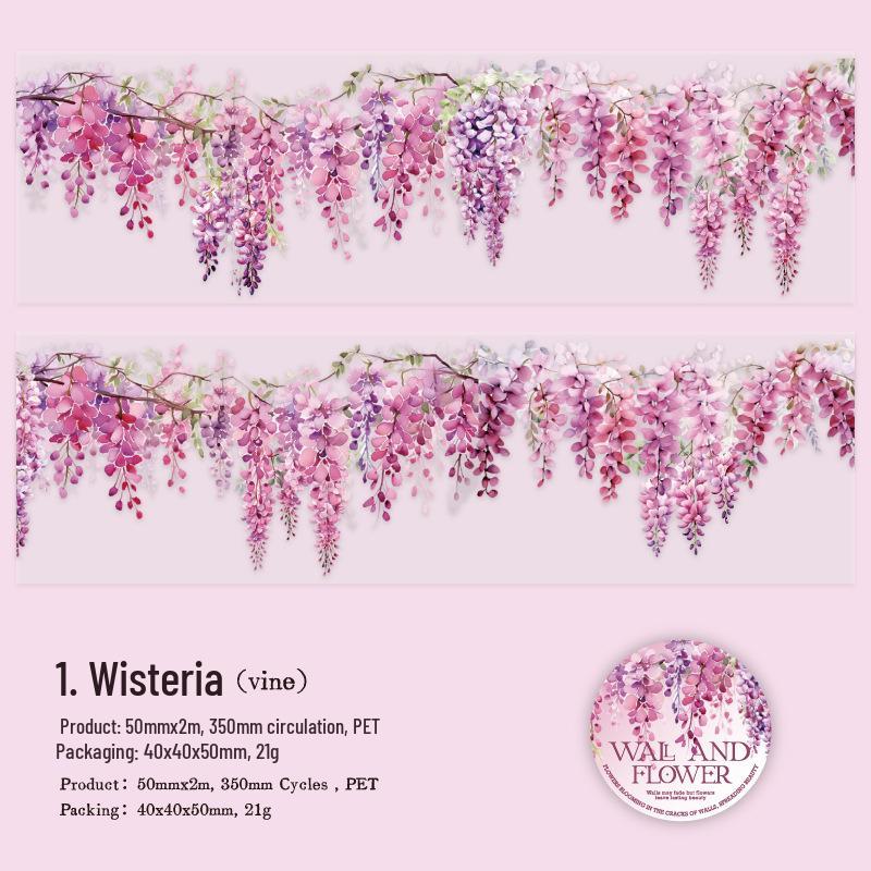 Retro Stone Wall & Wisteria Vine PET Tape for DIY Painting & Journal Decoration No Size Specification вистерия