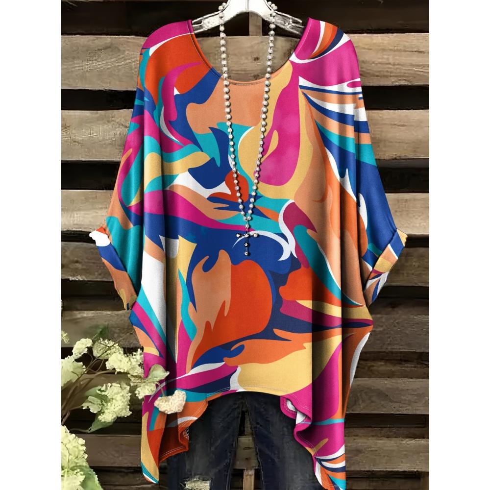 Women's Stripe 3D Print Gradient T-Shirt Casual Fashion Vacation Tops Female Irregular Hem O-Neck Short Sleeve Women's Clothes