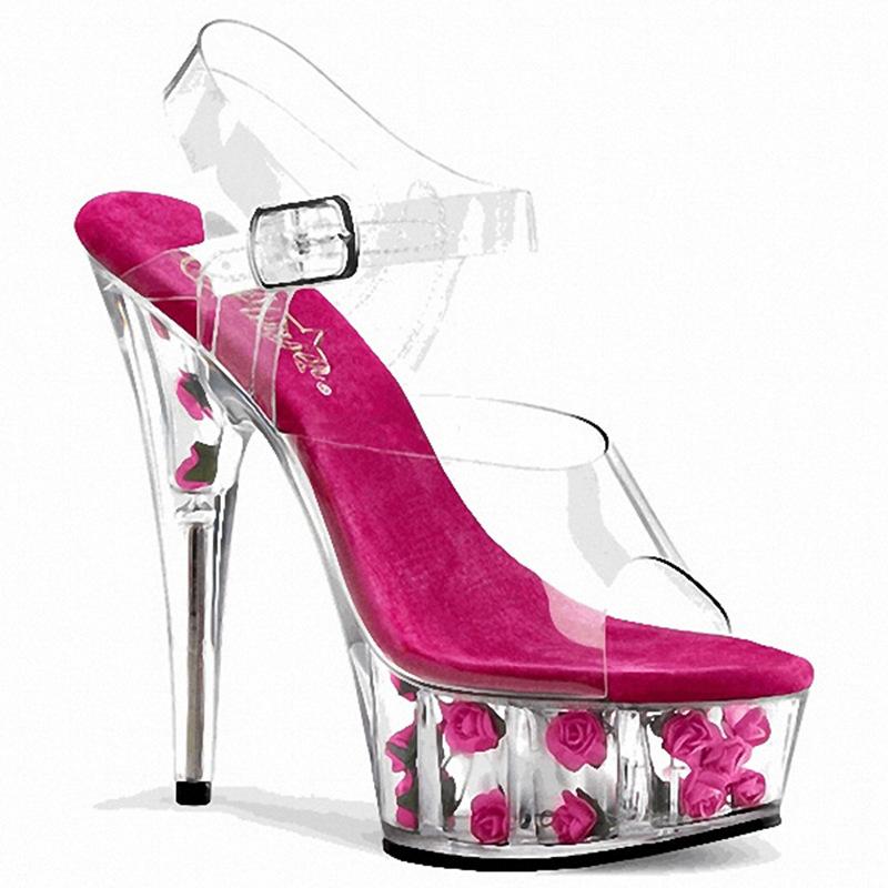 Women's Patform Sandals Shoes Fashion New Rose Nightclub Sandals 15cm High Heel Fish Mouth Sandals YKC