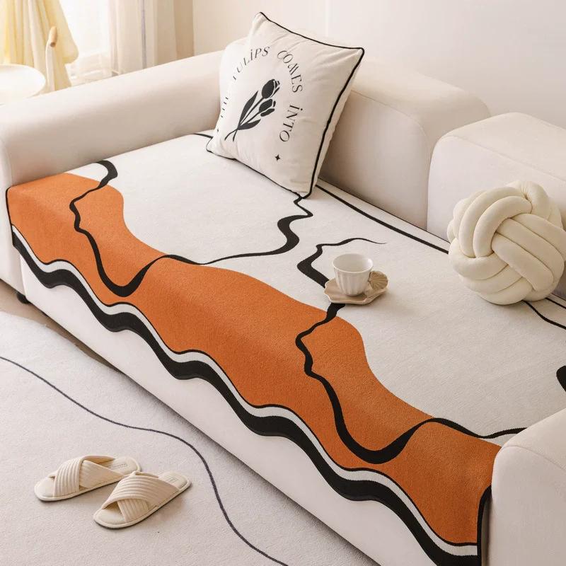 Chenille Special-Shaped Sofa Cushion Irregular Simple Straight Row Cushion Non-Slip Cover Blanket Leather Sofa Special Cushion 90x90cm