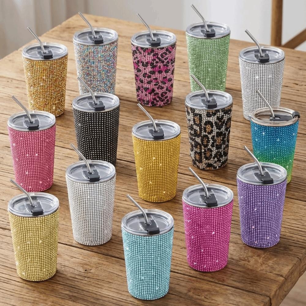 Bling Glitter Coffee Mug Sparkling Stainless Steel Water Bottle Rhinestone Water Cup  Office