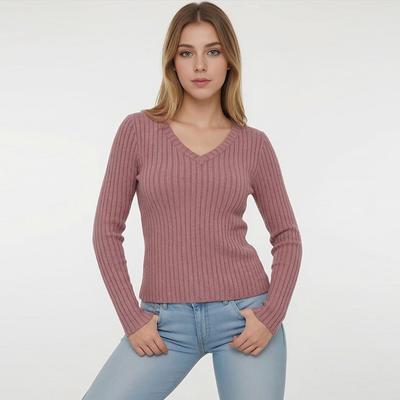 Hot Selling Long-sleeved Women's Fit-fitting Breathable Pit Strip Brushed Knit Top