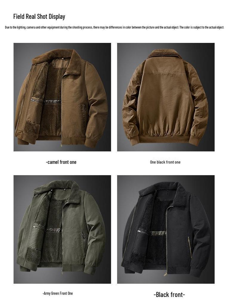 2025 Men's Velvet Jacket: Wear-Resistant, Warm, Detachable Fur Collar, Cotton Coat