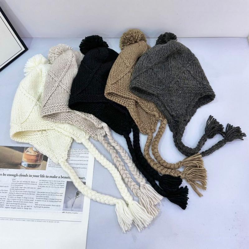 25 Early autumn new warm knitted hat cute hairball ear protection bag head hat wool hat autumn and winter