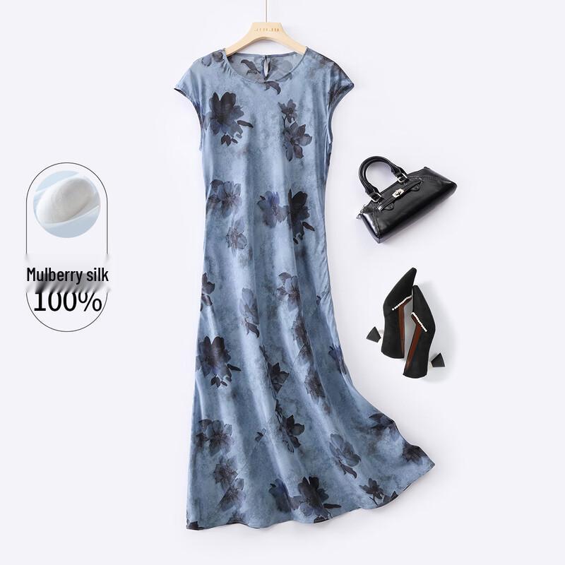 Elegant 6A Grade Mulberry Silk Floral Print Dress