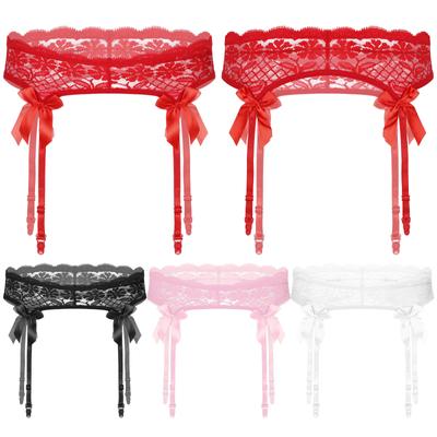 Mens Sheer Lace Bowknot Elastic Waistband Garter Belt Suspenders Sissy Lingerie