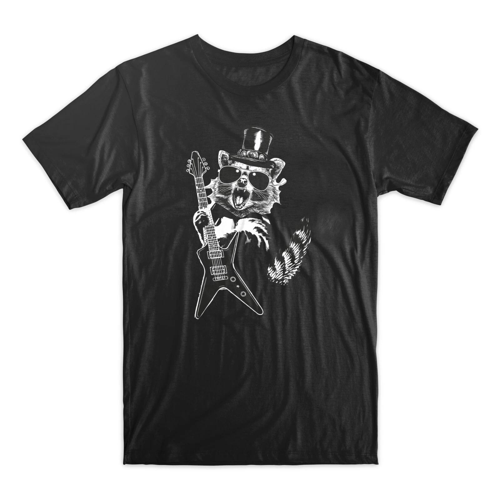 Funny Shirt Racoon Playing Electric Guitar Rock And Roll Animal Music Lover Tee S