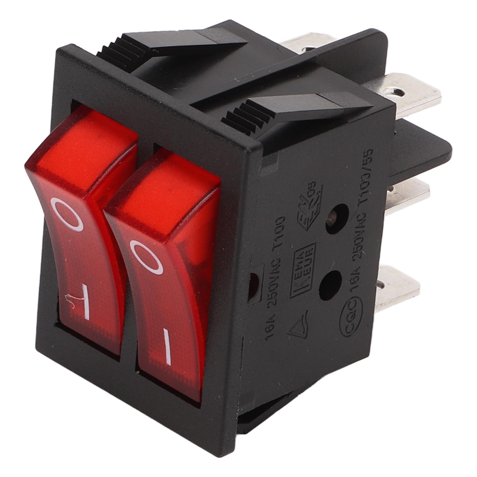 

16A 125 250VAC Double Control Rocker Switch Panel Red LED Light Boat ON Off Toggle Switch for Vehicles Home Appliances