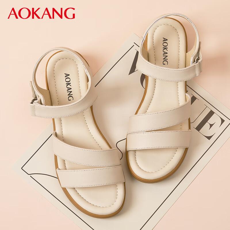 Aokang Women s Comfort Flat Leather Sandals 38 белый