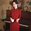 Red national style new Chinese long-sleeved cheongsam improved young women's high-end sense retro slim waist spring and autumn