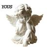 Vintage Angel Figurine 3D Printed Retro Figurine, Holding Chin Guardian Statue, Desktop Ornament Matte White Sculpture for Home Office Desk