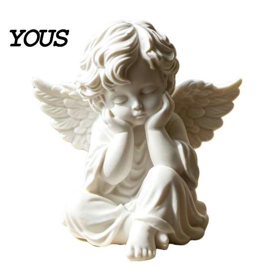 Vintage Angel Figurine 3D Printed Retro Figurine, Holding Chin Guardian Statue, Desktop Ornament Matte White Sculpture for Home Office Desk