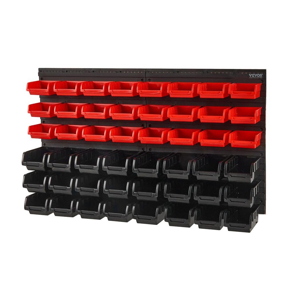 Wall Mounted Storage Bins, 48-Bin Parts Rack Organizer Garage Plastic Shop Tool with Wall Panels, Tool Organizer for Nuts, Bolts, Screws, Nails,