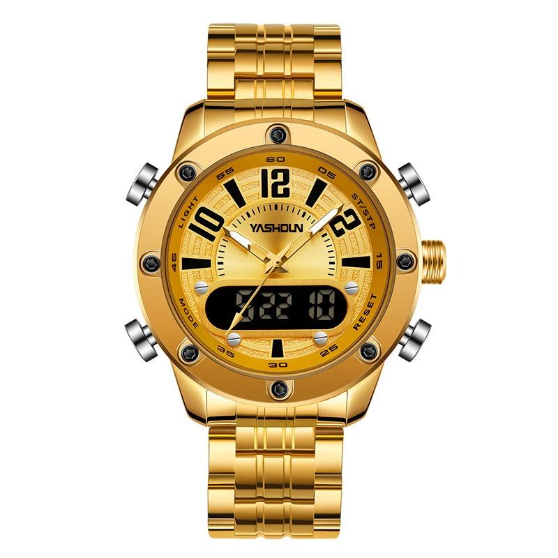 Top Brand Multifunctional Dual Display Electronic Watch Sport Men's Watch Steel Strap Quartz Wrist Watch