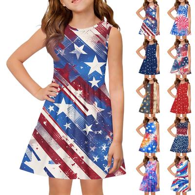 Girls' Summer Princess Dress - A-Line Vest Splice Dress Independence Day