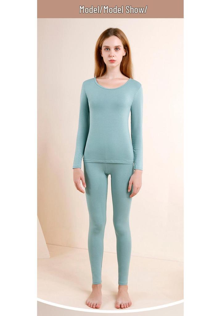 Modal Autumn Women's Plus Size Thin Long Johns & Long Sleeve Top Set, Cotton-Wool Blend Knitwear, Warm Base Layer.