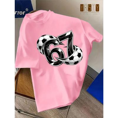 European Sizes Children Casual T-Shirt with Soccer and Number 67 Design Perfect for Sports Enthusiasts, Crew Neck, Short Sleeve, Medium Stretch Fabric