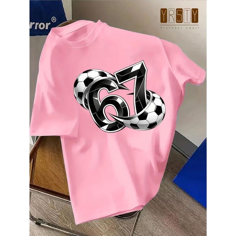European sizes Children Casual T-Shirt with Soccer and Number 67 Design Perfect for Sports Enthusiasts, Crew Neck, Short Sleeve, Medium Stretch Fabric