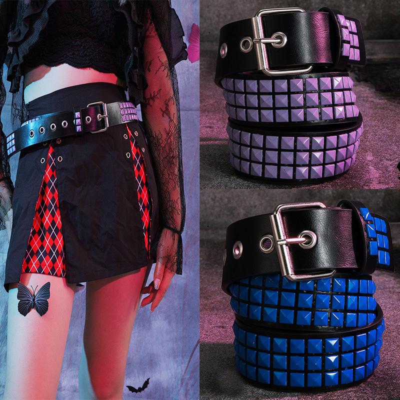 Women's European Punk Rivet Eyelet PU Belt - Trendy Decorative Jeans Accessory