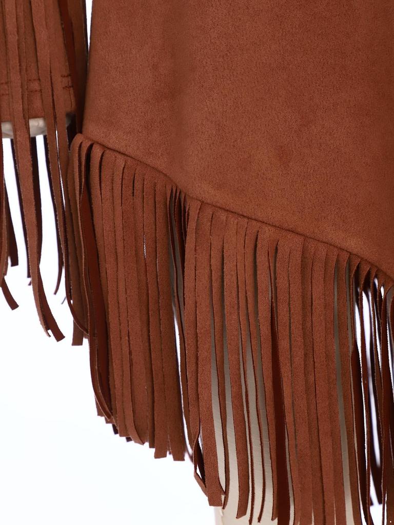 Girls Native American Cosplay Dress V Neck Long Fringed Sleeve Side Waist Zipper Back Cut Out Tassel Hem Dress