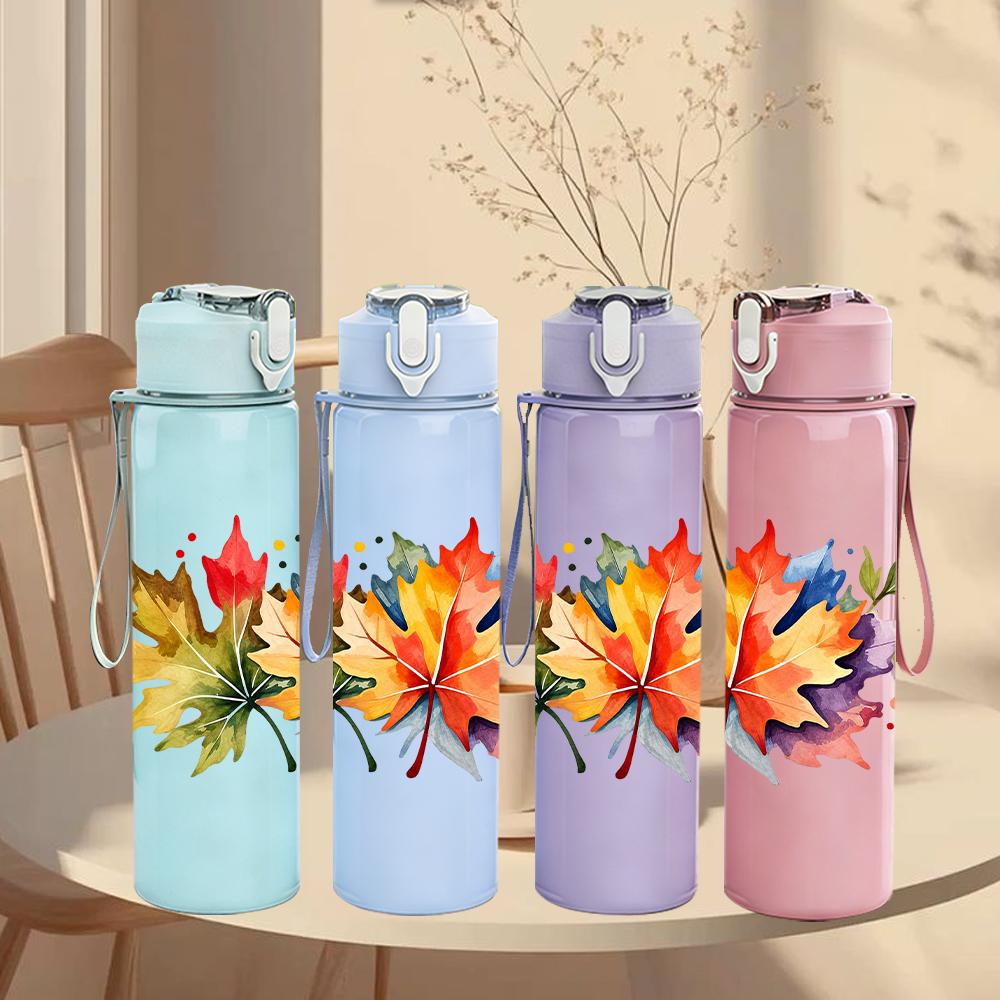 1PC Autumn Maple Leaf Graphic,750ml Color Plastic Sports Water Bottle,Leakproof Flip Straw Lid,Suitable for Sports Office Home Use