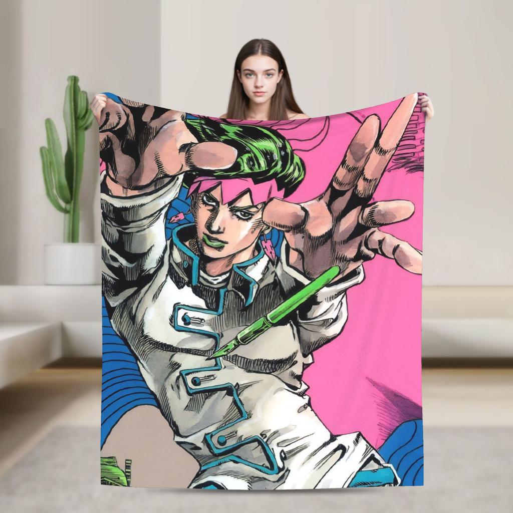 Bizarre Adventure Knitted Blanket Anime Flannel Throw Blanket Home Couch Decoration Soft Warm Bedspread