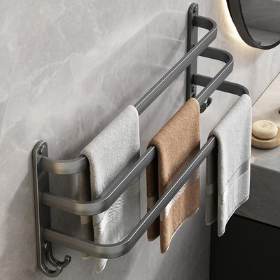 Towel Rack Folding Holder With Hook Bathroom Accessories Wall Mount Rail Shower Hanger Aluminum Bar Matte Gray Shelf 40-60CM