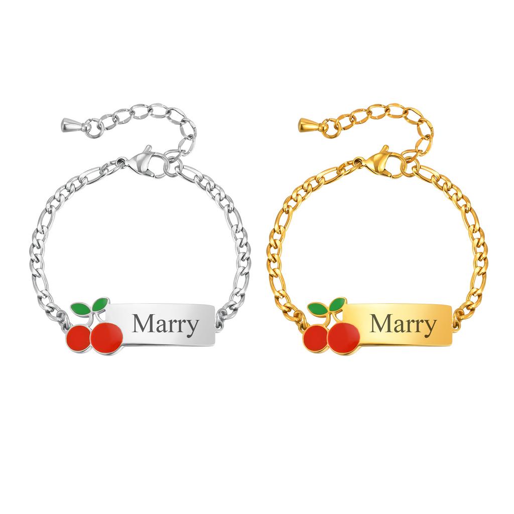 Stainless Steel Three To One Nk Chain Cherry Lettering Personalized Curved Brand Children'S Cute Bracelet Br-2531
