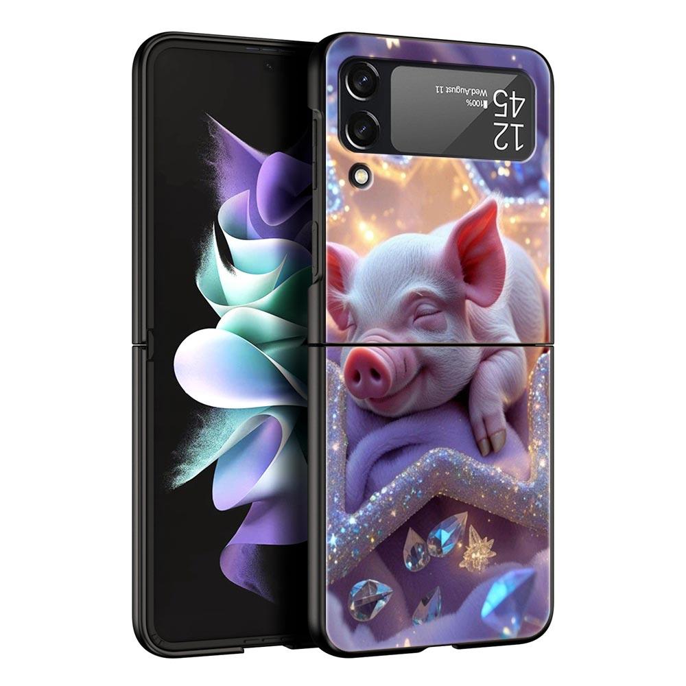 Cute Pig Hard PC Phone Case For Samsung Galaxy Z Flip 7 6 5 4 Black Cover For Galaxy Z Flip 3 Foldable Shell Fundas Capas Coque