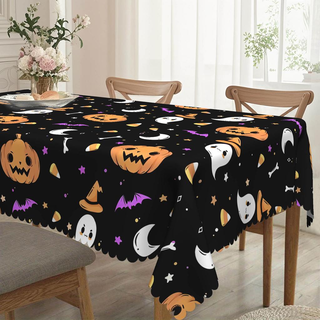 1 Piece Halloween Tablecloth, Grimace Pumpkin, Witch Hat, Moon And Ghost Design, Polyester Fabric