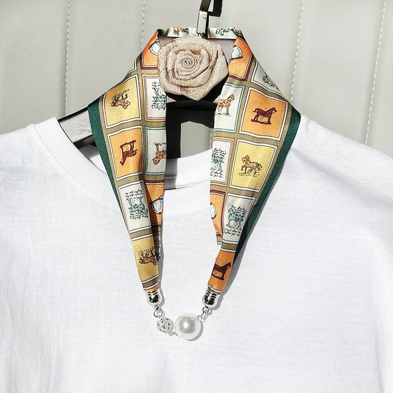 1Pc Cloth Accessories Versatile Patterned Texture Pearl Fashion Neck Protection Scarf Magnetic Silk Scarf