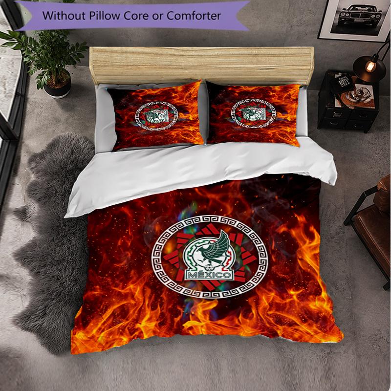 Mexico Footbal Pattern 3 Pieces Bedding Set Soft Microfiber Duvet Cover with Pillow Cases for Bedroom