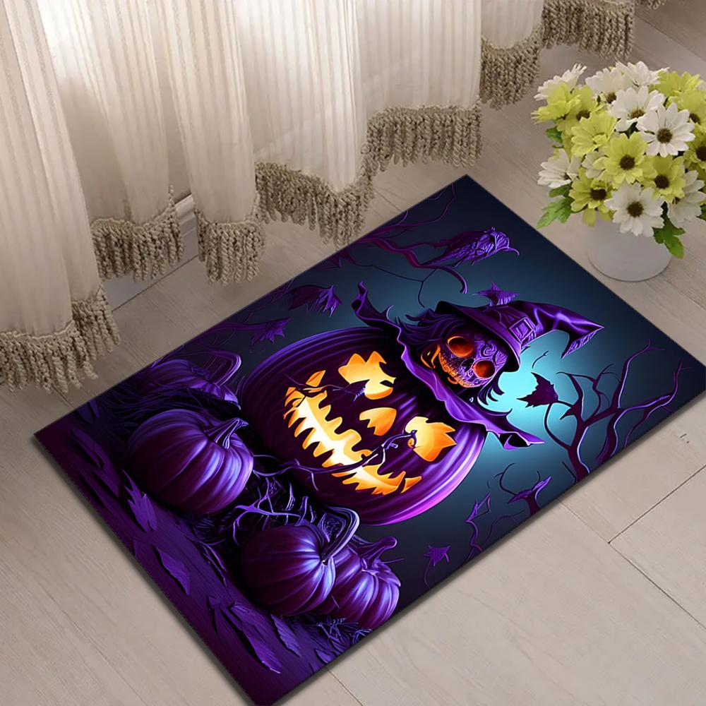 Purple Pumpkins Carpet, Multipurpose Printed Area Rug with  Crystal Velvet, Polyester Material, Ideal Holiday Gift for