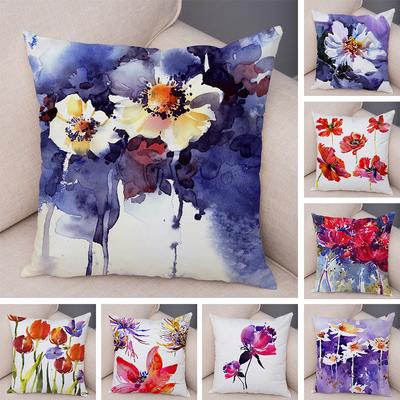 Watercolor Floral Cushion Cover Abstract Poppy Flower Art Print Soft Fabric Living Room Sofa Home Decor Pillow Case
