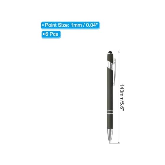PATIKIL 6pcs Ballpoint Pen with Stylus Tip, 2-in-1 Metal Pen, Black Ink, 1.0mm Medium Point, Stylus Pen for Touch Screens, Style 3 Gray