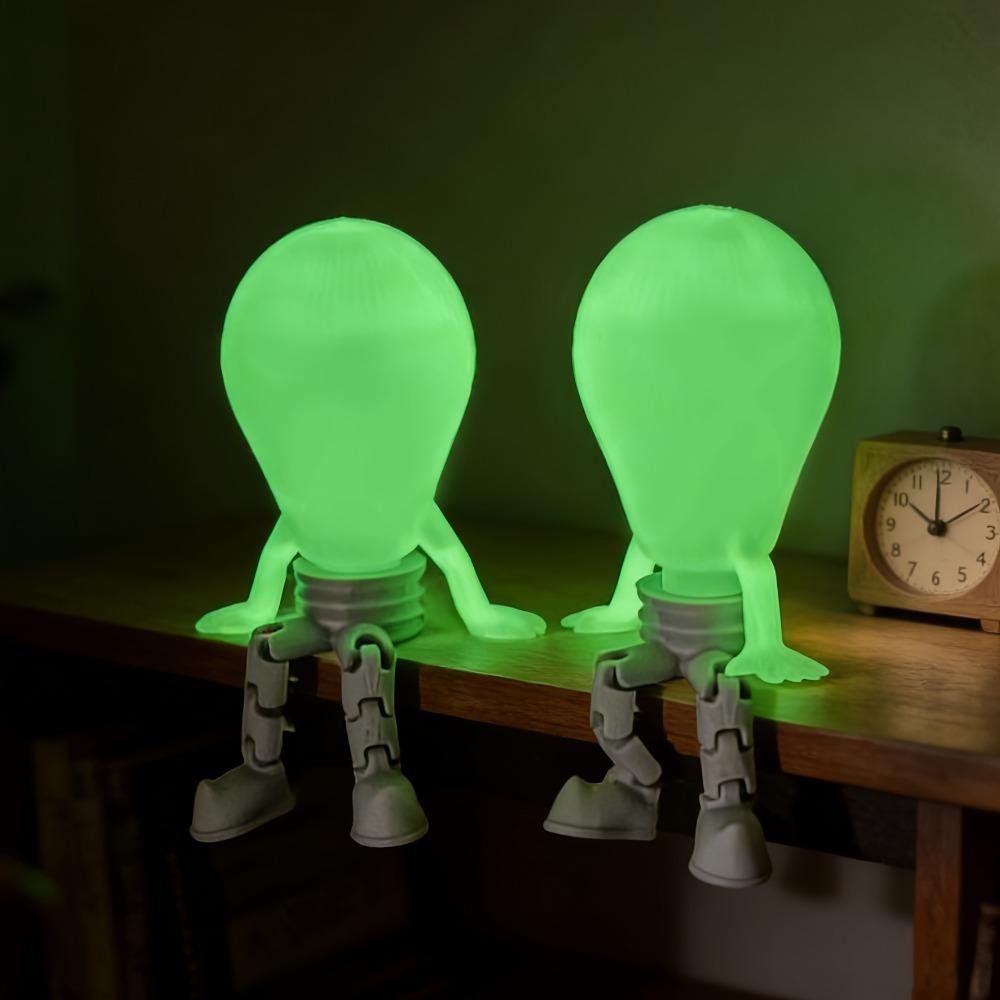 3D Printed Glowing Bulb Figurine Plastic Simulation Bulb Desktop Ornament Glow-in-the-Dark Novelty Mini Bulb Statue