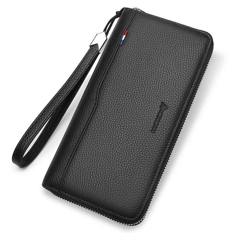 Men's Top-Grain Leather Zipper Clutch Wallet